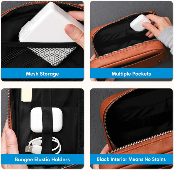 Blue Sky ASMBLD Tech Organizer, 8" x 4.5" x 2", Faux Leather, Non-Dated, Zip Closure, Travel Cable Organizer for Cords, Chargers, and Accessories