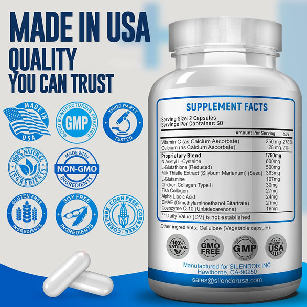 Advanced Complex-NAC Supplement (N-Acetyl L-Cysteine) 600mg with L-Glutathione 500mg and Milk Thistle Extract-Potent Antioxidant-Immune Function