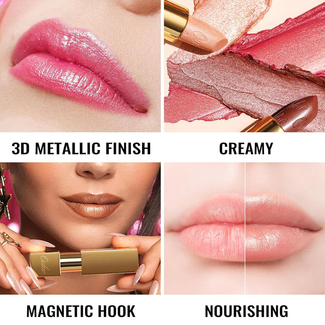 Oulac Light Pink Lipstick for Women with Metallic 3D Shine Lightweight Hydrating