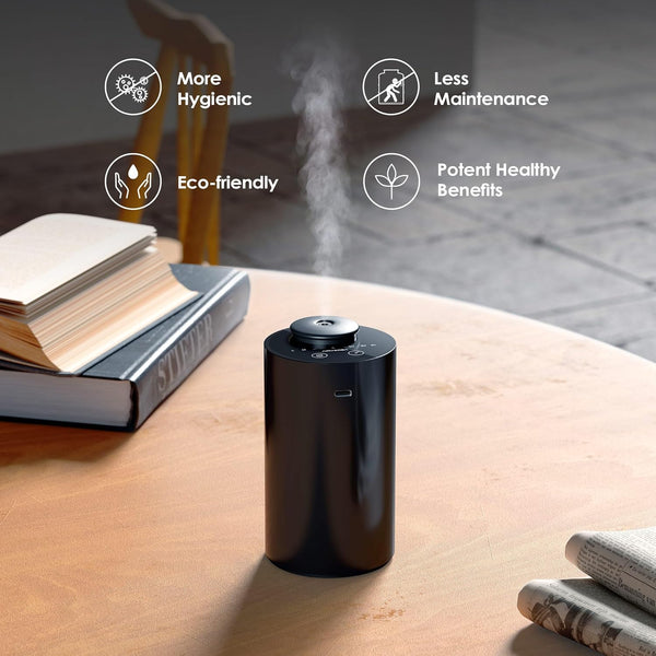 Waterless Diffuser for Essential Oil, Battery Operated Nebulizer, 0.7 Fl.Oz./ 20Ml Capacity, Mini Scent Air Machine, 3 Countdown Timers & 3 Mist