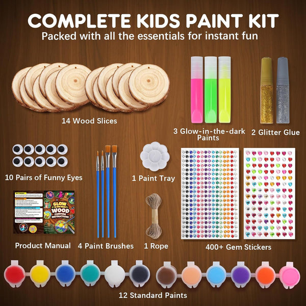 EPUMP Kids Wooden Painting Kit - Glow in the Dark Arts and Crafts Supplies for Girls Boys - Activities for Kids Creative Art Set Birthday Gifts