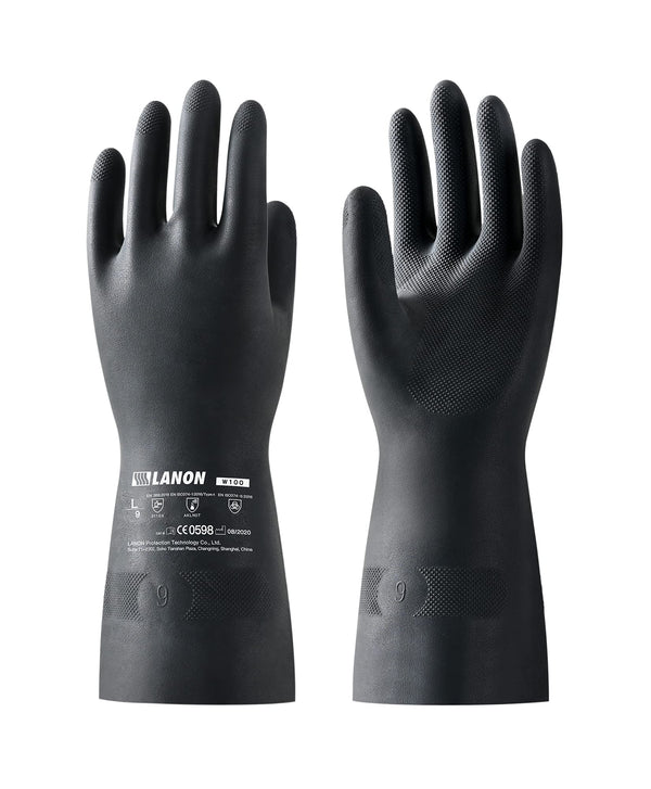 LANON Rubber Chemical Resistant Gloves, Reusable Heavy-duty Safety Work Gloves, Acid & Alkali Protection, Non-Slip, X Large X-Large (Pack of 1)