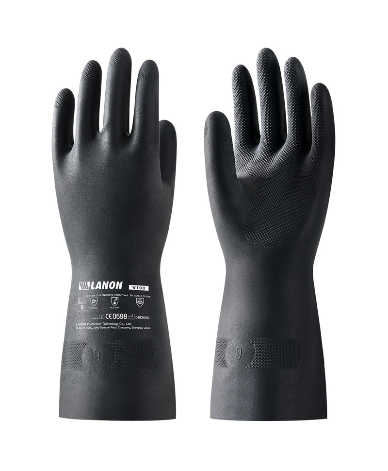 LANON Rubber Chemical Resistant Gloves, Reusable Heavy-duty Safety Work Gloves, Acid & Alkali Protection, Non-Slip, X Large X-Large (Pack of 1)