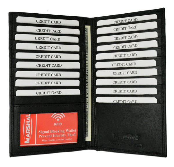 Marshal Bifold Leather RFID Blocking Wallet For Men & Women | Genuine Leather Holder With 19 Slots, 2 Bill Compartments & ID Window For