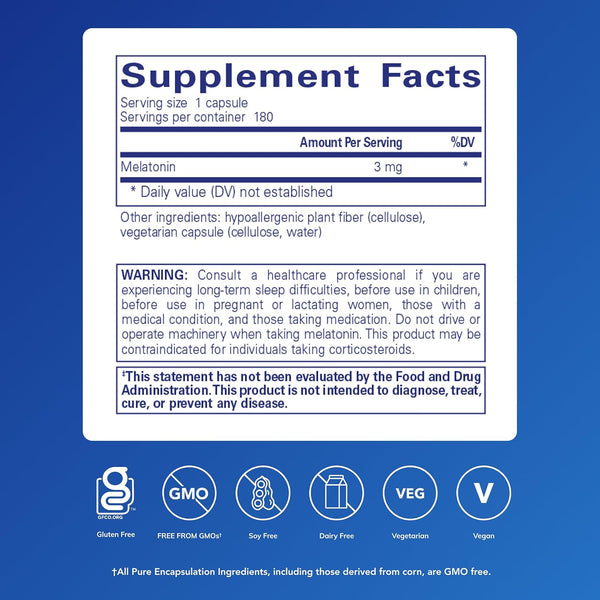 Pure Encapsulations Melatonin 3 Mg - Antioxidant Supplement to Support Natural Sleeping & Relief of Occasional Sleeplessness - for Natural Sleep