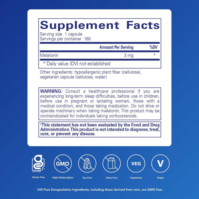 Pure Encapsulations Melatonin 3 Mg - Antioxidant Supplement to Support Natural S