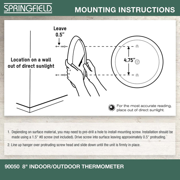 Springfield Indoor Outdoor Big and Bold Dial Thermometer, Wireless Thermometer with Easy to Read Large Numbers for Patio, Pool, and Indoor Areas,