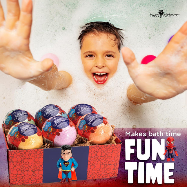 Superhero Bath Bombs for Kids with Surprise Toys inside (6 Pack) - Large Bubble 