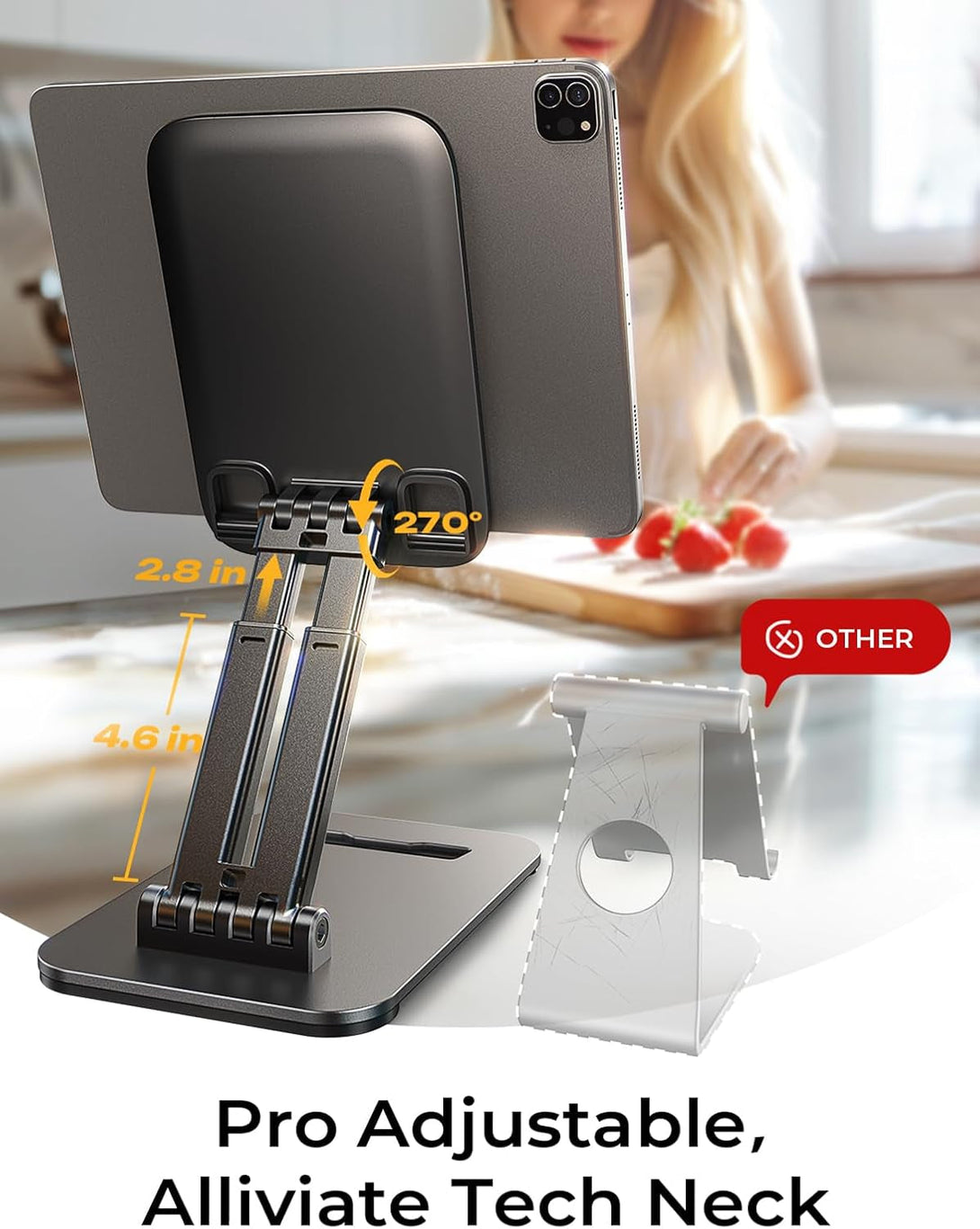 LISEN Tablet Stand for Ipad Stand Holder Desk, Foldable Home Office Desk Accessories Travel for Ipad Holder Dorm College Essentials Portable Monitor Stand Fits Tabs Kindle Iphone 4-15.9" Black