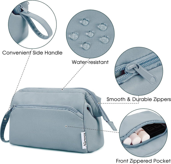Narwey Wide-Open Makeup Bag Women Make up Bag Travel Cosmetic Bag Organizer Toiletry Bag for Cosmetics Toiletries Accessories (Greyish Blue)