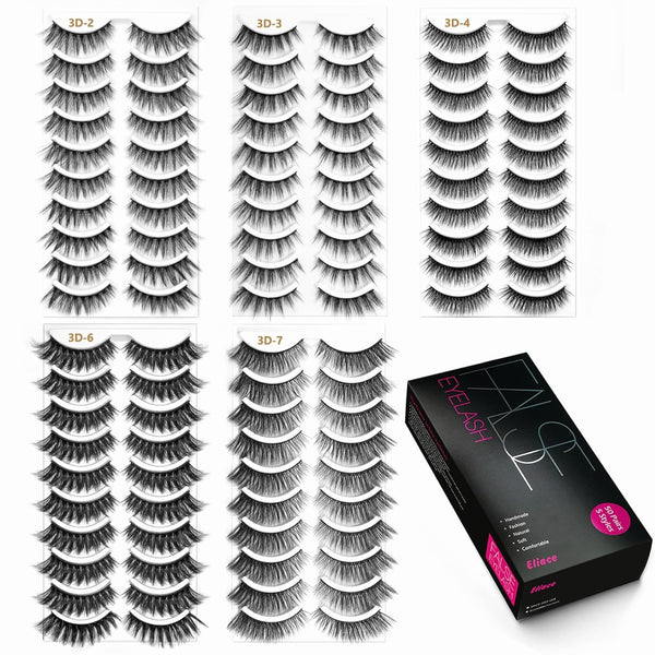 Eliace Eyelashes, (50 Pairs,5 Styles) Faux Mink Lashes Natural Look Wispy Fluffy Handmade Cat Eye False Lash Pack, False Eyelashes Set, Fake