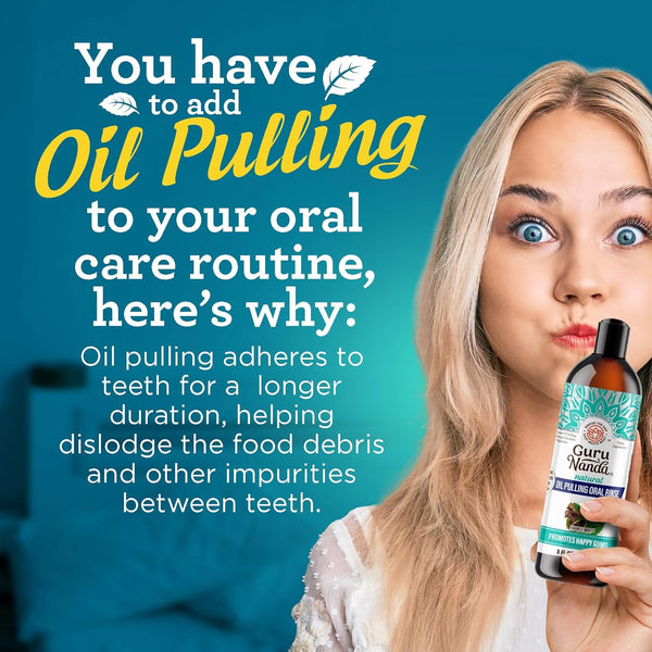 Gurunanda Cocomint Oil Pulling Mouthwash for Complete Oral Hygiene, 7 Essential Oils & Vitamins for Happy Teeth & Gums & Fresh Breath ,