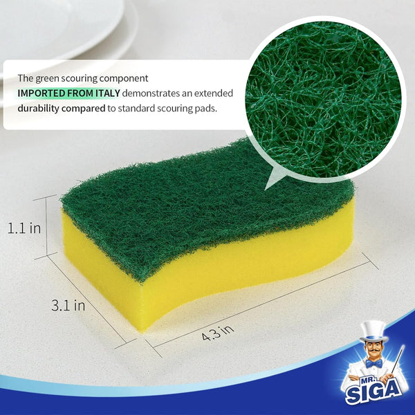 MR.SIGA Heavy Duty Scrub Sponge, 24 Count, Size:11 x 7 x 3cm, 4.3" x 2.8" x 1.2" pack of 24