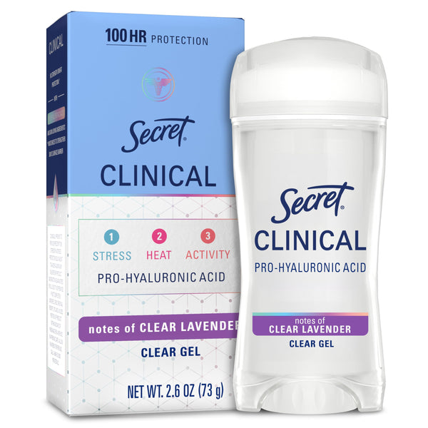 Secret Clinical Strength Antiperspirant Deodorant for Women, 3X Stress Protection, 72Hr Sweat & Odor Protection, PH Balancing Minerals, Clear Gel,