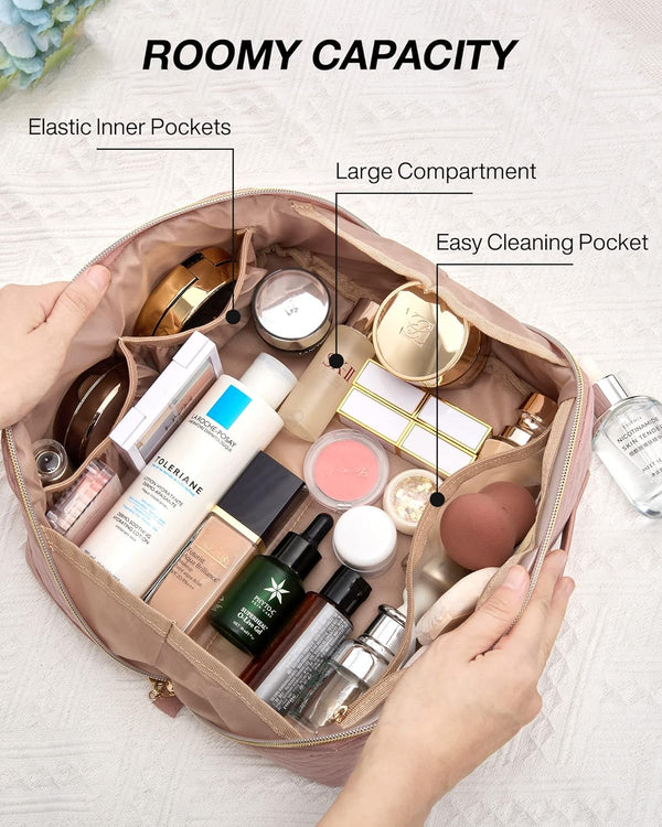 BAGSMART Makeup Bag, Travel Cosmetic Bags Water-Resistent Makeup Case for Women Portable Pouch Open Flat Make up Organizer for Toiletries,