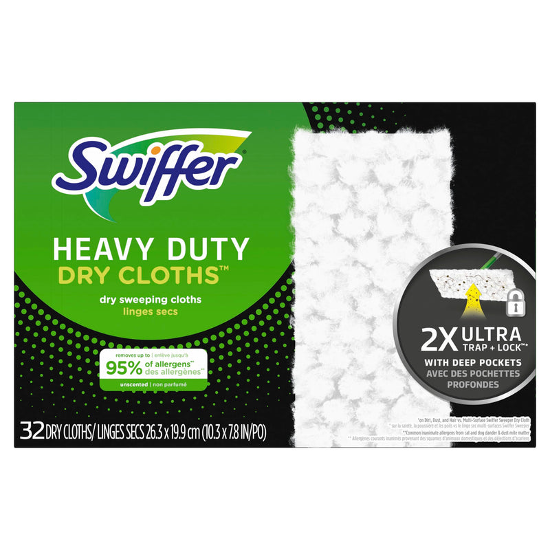 Swiffer Sweeper Heavy Duty Dry Multi-Surface Cloth Refills for Floor Sweeping and Cleaning, Unscented, 32 Count 32 Count (Pack of 1)
