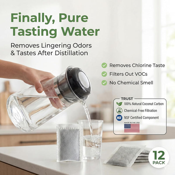 Green Piece Distiller Filters – Activated Charcoal Carbon Sachets (Made in USA) Odor & VOC Absorbing, Compatible with Megahome & Countertop Water