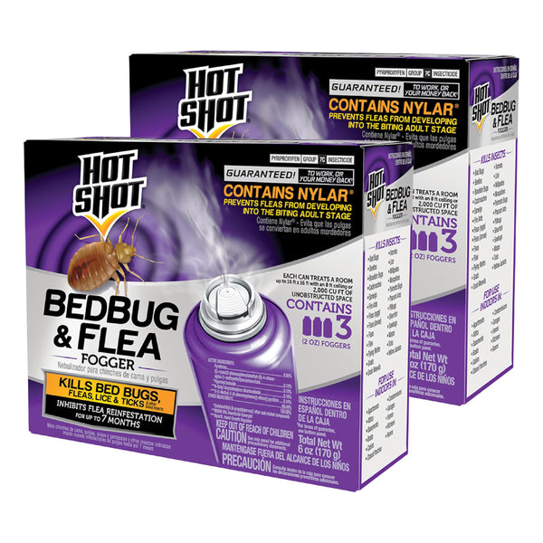 Hot Shot Bedbug and Flea Fogger, Inhibits Flea Reinfestation, 2 Ounce Cans, 6 Count