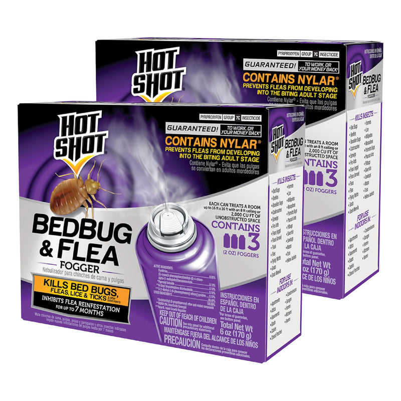 Hot Shot Bedbug and Flea Fogger, Inhibits Flea Reinfestation, 2 Ounce Cans, 6 Count