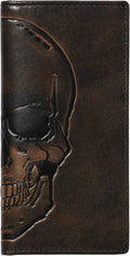 House of Jack Co. Skull Long Bifold Wallet for Men, Full Grain Cowhide Leather Biker Wallet, Rodeo Wallet, Black