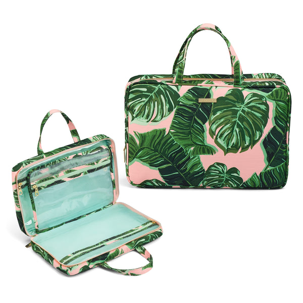 Conair Travel Toiletry Bag - Makeup Bag - Cosmetic Bag -Travel Makeup Bag Pink Palm 1 Count (Pack of 1)
