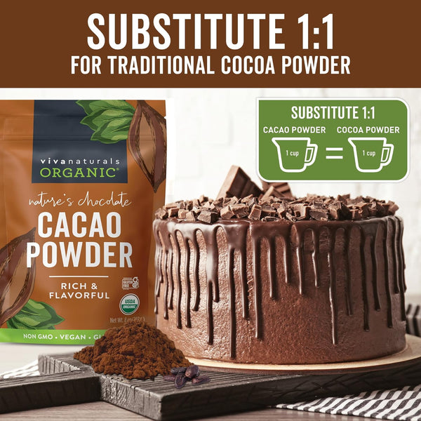 Organic Cacao Powder, Unsweetened, 8 oz (227 g) – Rich Dark Chocolate Flavor, Perfect for Baking, Smoothies & Hot Chocolate – Vegan, Keto, Paleo,