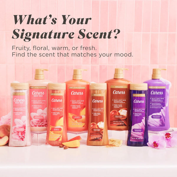 Caress Body Wash for Women, Peony & Almond Blossom, Shower Gel Moisturizing Body Wash for Fresh, Smooth Skin to Soothe and Unwind, 20 Fl Oz, (Pack