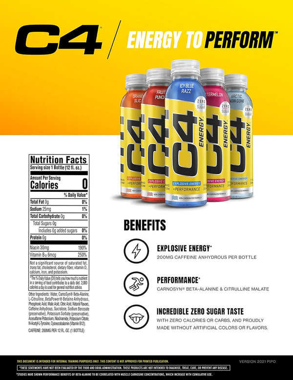 C4 Energy Non-Carbonated Zero Sugar Energy Drink, Pre Workout Drink + Beta Alanine, Fruit Punch, 12 Fl Oz (Pack of 12) Fruit Punch 12 Fl Oz (Pack