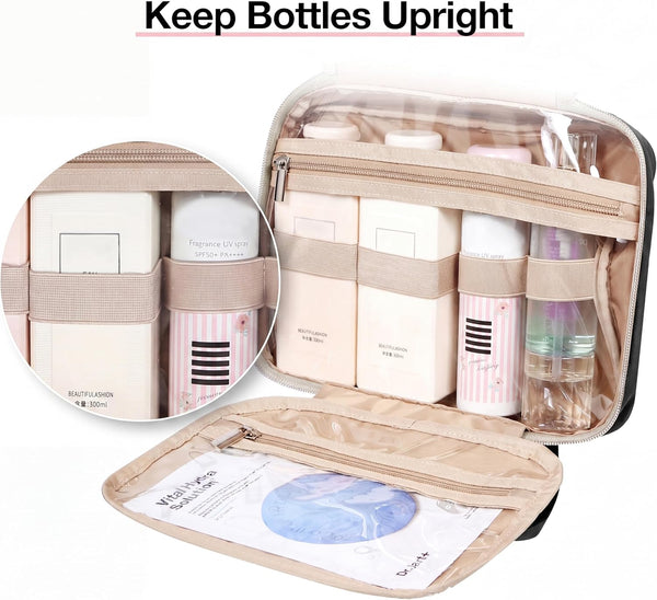BAGSMART Toiletry Bag Hanging Travel Makeup Organizer with TSA Approved Transparent Cosmetic Bag Makeup Bag for Full Sized Toiletries, Large-Blck