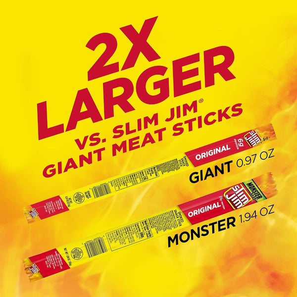 Slim Jim Monster Smoked Meat Sticks, Original Flavor, High Protein, 1.94 oz. (18 Count) Original 34.92 Ounce (Pack of 1)