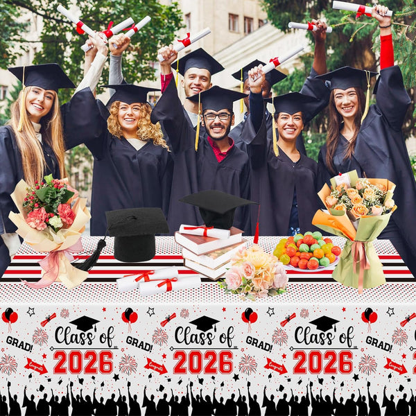 Graduation Decorations Class of 2026 Tablecloth - 3 Pcs Plastic Congrats Grad Table Cloth, Graduation Table Cover for Graduations Party
