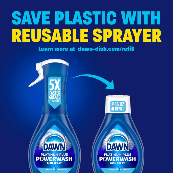 Dawn Powerwash Fresh Dish Spray, Liquid Dish Soap, Dish Soap Refill, Dish Detergent Liquid, 2 Refills, 43 Fl Oz