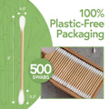 Jenvita 100% Bamboo Cotton Swabs for Ears (500-Pack) - Perfect for Baby & Personal Care | Double-Tipped Ear Swabs Cotton for Makeup & Cleaning |