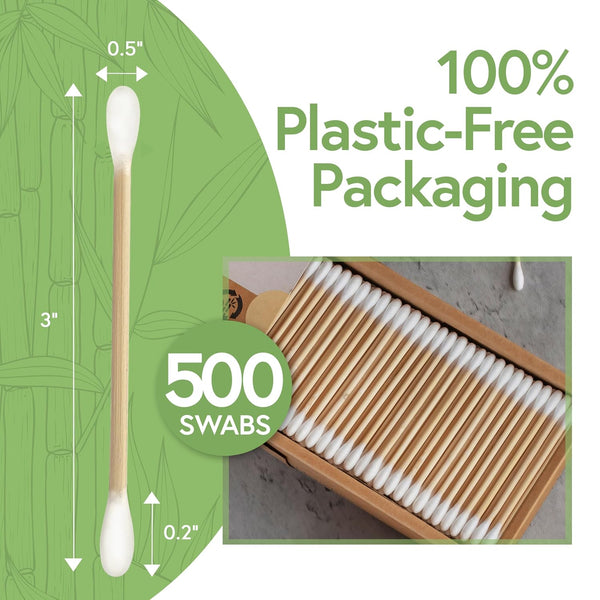 Jenvita 100% Bamboo Cotton Swabs for Ears (500-Pack) - Perfect for Baby & Personal Care | Double-Tipped Ear Swabs Cotton for Makeup & Cleaning |