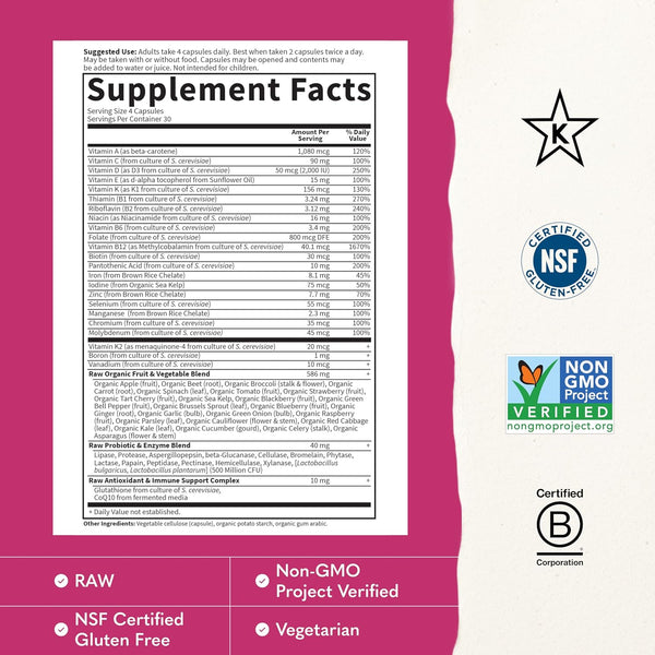 Garden of Life Vitamin Code Women's Multivitamin with Iron and Folate – Whole Food Women’s Vitamins with Probiotics, Digestive Enzymes, Immune