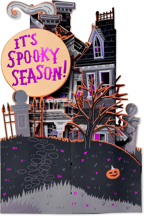 American Greetings Pop Up Halloween Card for Kids or Adults, Displayable 3D Haunted House Halloween Pop Up Card for Boo Baskets (Spooky Season)