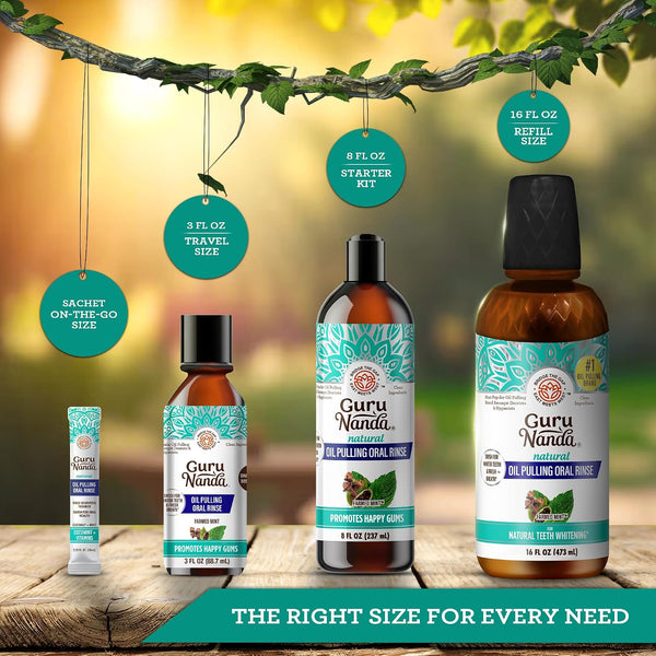 GuruNanda Farmed Mint Oil Pulling Mouthwash for Complete Oral Hygiene, 7 Essential Oils & Vitamins for Happy Teeth & Gums & Fresh Breath,