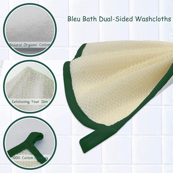 (6 Pack) Dual-Sided Exfoliating Skin Towel Natural Terry Body Cloth Scrubber Premium Sturdy Loofah Towel Soft and Buffing Wash Cloth White for