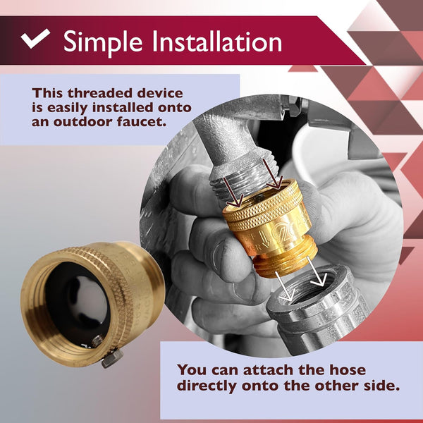 Vacuum Breaker 3/4 Inch Solid Brass Hose Bib Backflow Preventer for Garden Spigot RV