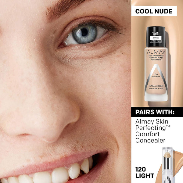 Almay Skin Perfecting Comfort Matte Foundation, Hypoallergenic, Cruelty Free, -Fragrance Free, Dermatologist Tested Liquid Makeup, Cool Nude Cool