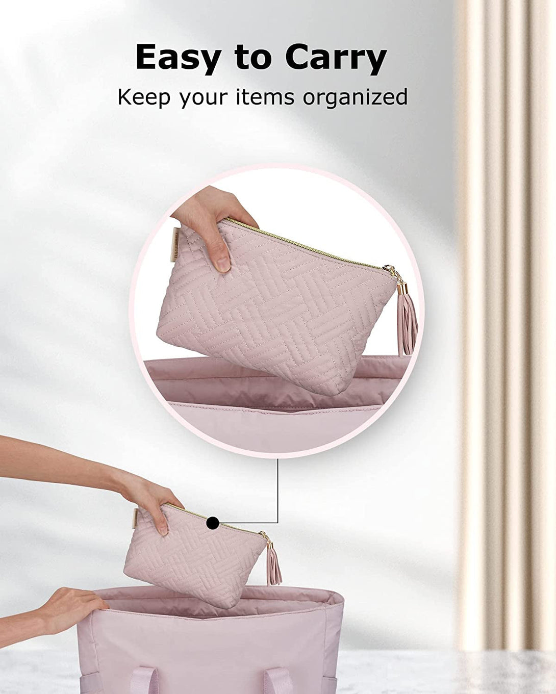 BAGSMART Small Cosmetic Bag, Elegant Roomy Makeup Bags,Lipstick Pouch,Zipper Pouch,Great Gifts for Women,Travel Waterproof Toiletry Bag Accessories Organizer Gifts (Pink-1 Pcs)