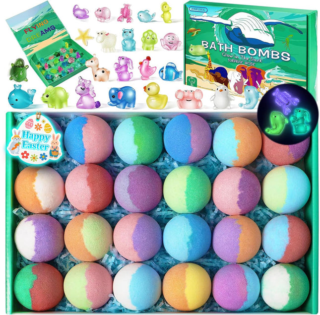 Bath Bombs for Kids with Toys inside - 24 Pack Kids Bath Bombs with Glow in the 
