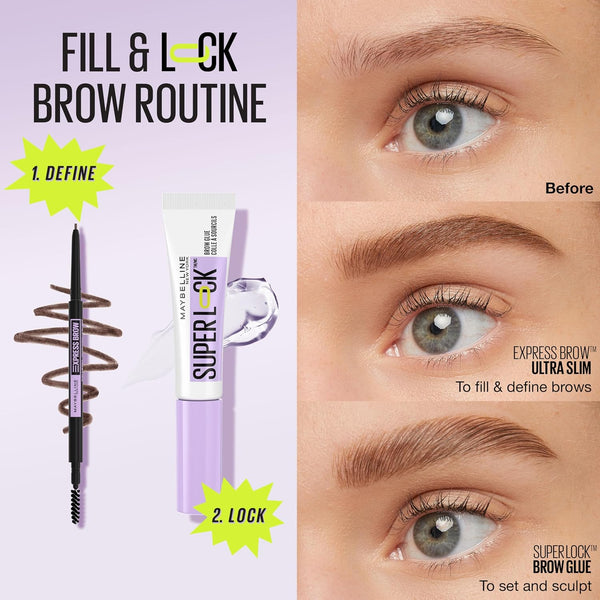 Maybelline Super Lock Brow Glue Eyebrow Gel, Lightweight Brow Gel For Up To 24HR Hold, Clear, 1 Count 000 Clear 0.23 Fl Oz (Pack of 1)