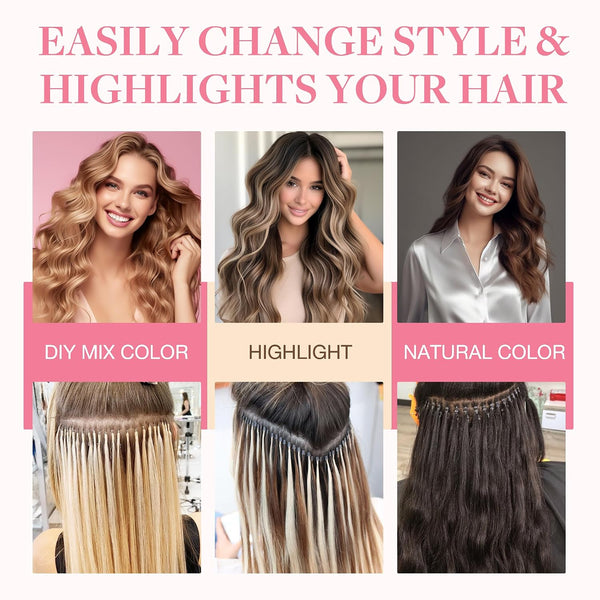 GOO GOO I Tip Hair Extensions, Real Human Hair, 14inch 100g 200S, Cold Fusion I Tip, Invisible Remy, 16/22 Light Blonde Highlighted Golden Blonde