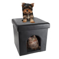 Cat House Ã¢ÂÂ Collapsible Multipurpose Small Dog or Cat Ottoman with Footrest, Cushioned Top, and Interior Pillow by PETMAKER (Black)