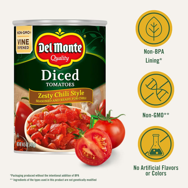 Del Monte Canned Diced Tomatoes Zesty Chili Style, 14.5 Ounce
