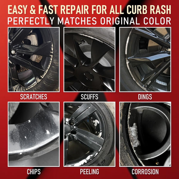 Wheel Scratch Repair Kit, Gloss Black Rim Repair Kit Curb Rash, DIY Alloy Wheel Repair Kit, Car Wheel Rim Scratch Repair Kit, Rim Paint Pen for