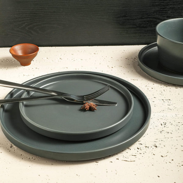 Stone Lain Coupe Stoneware Dinnerware Set, Service for 4, Gray Matte Dinnerware Set Service For 4 Gray Matte