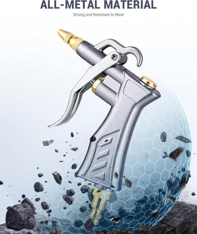 JASTIND Industrial Air Blow Gun with Brass Adjustable Air Flow Nozzle and 2 Steel Extension, Pneumatic Air Compressor Ac