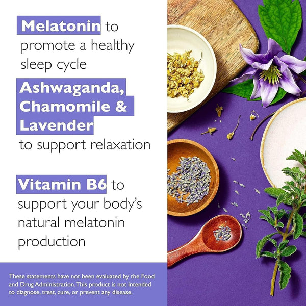 Bach RESCUE plus Sleep & Stress Support Gummies, Nighttime Dietary Supplement with 1Mg Melatonin, Ashwagandha, Chamomile, Lavender & Vitamin B6,